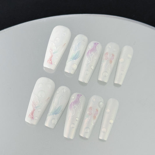 White Mermaid Luxurious Glue-on Nails Art