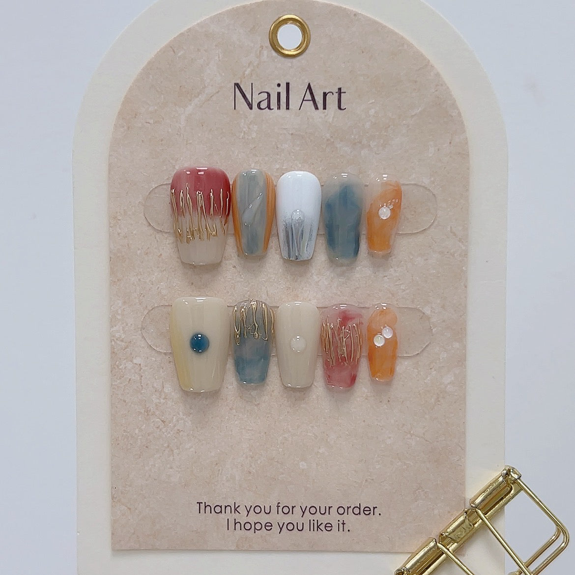 Colorful Candy Glue-on Short Nails Art