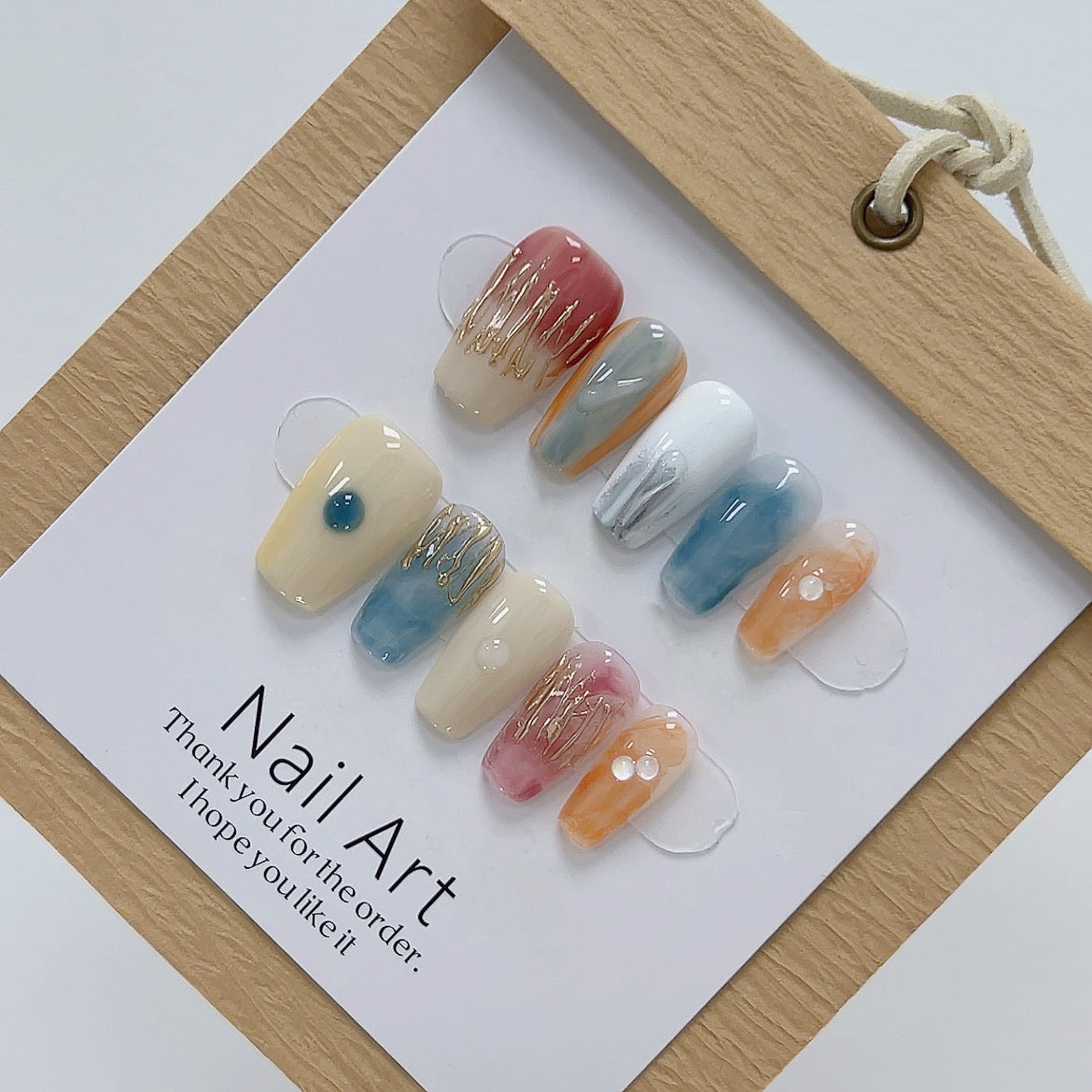 Colorful Candy Glue-on Short Nails Art