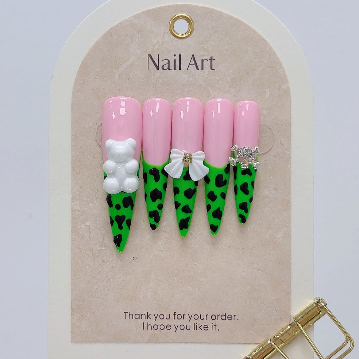 Strawberry Bear Glue-on Nails Art