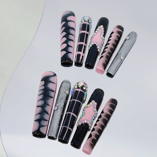 Blackpink Luxurious Glue-on Long Nails Art