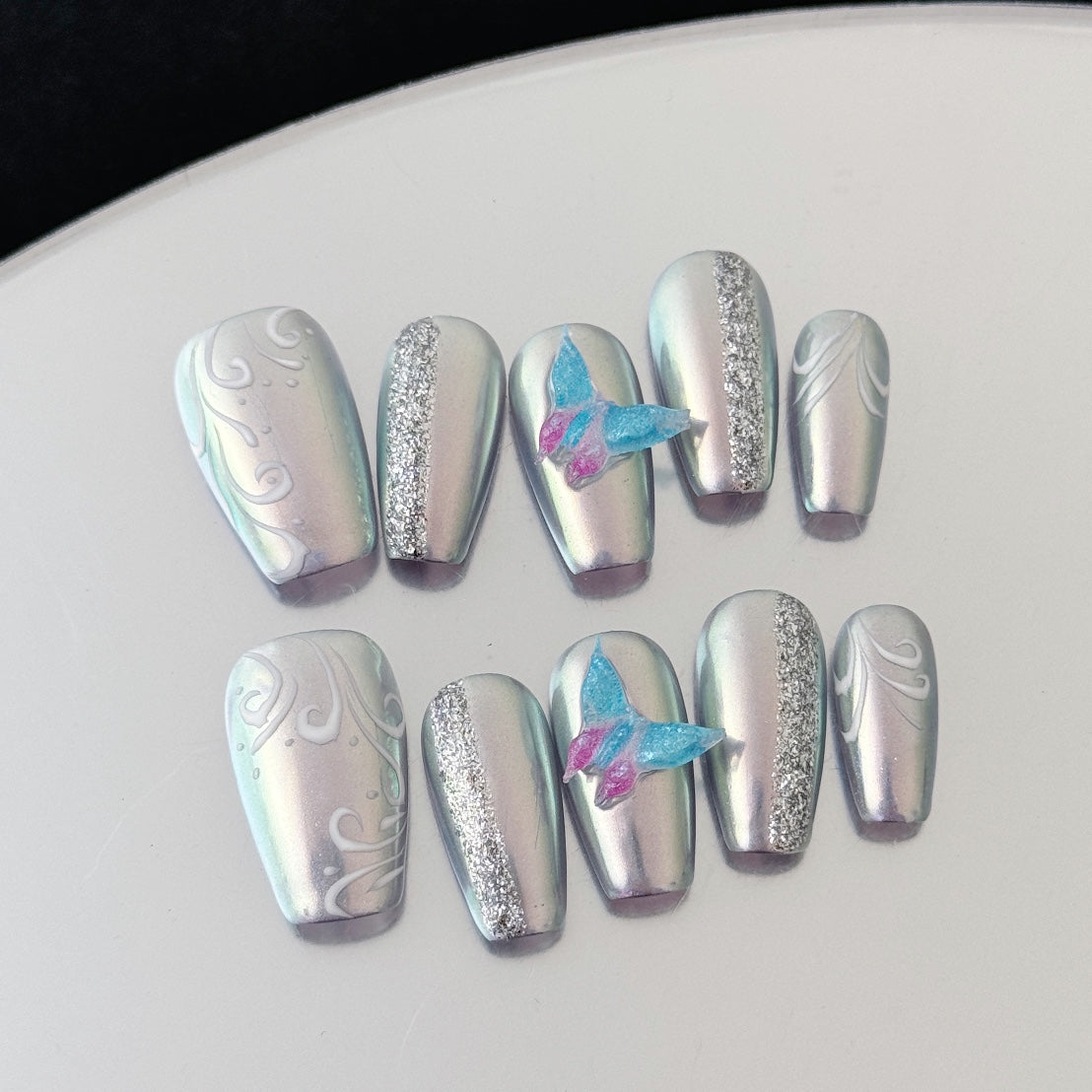 White Butterfly Luxurious Glue-on Nails Art